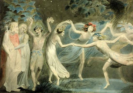 布莱克：《仙女舞蹈》（Oberon，Titania and Puck with FairiesDancing，1786）