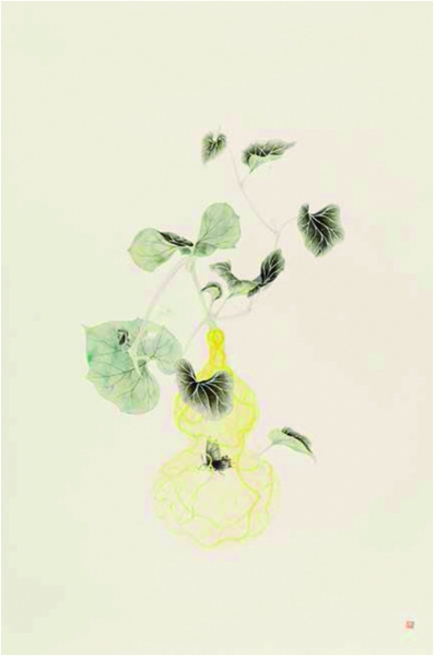   康春慧 《执花寄月系列之齐家葫芦》纸本设色 85×56厘米 2015年
