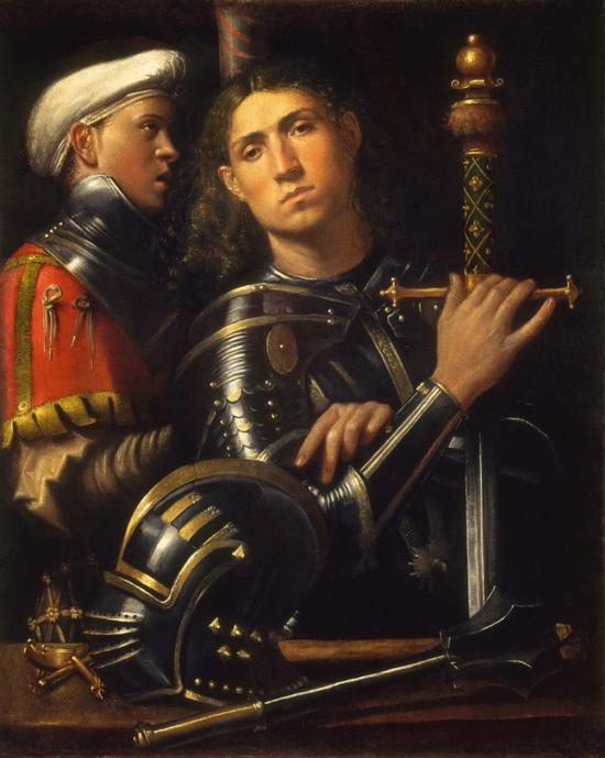 Attributed to Giorgione, Knight and Groom. Uffizi Gallery, Florence.