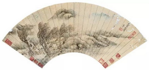 赵左（款） 《寒窗夜读》 纸本 扇面 18 × 52 cm 成交价：RMB 172,500