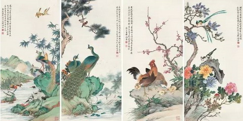 蔡铣 《花鸟四条屏》 纸本 四条屏 108 × 52 cm (4) 成交价：RMB 391,000