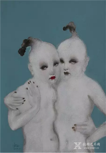 《蓝色的爱》/ 纸本水彩、丙烯 / 55 x 40 cm / 2009