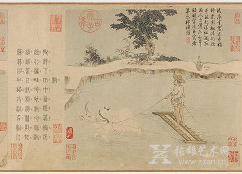 元 程棨 摹楼璹耕作图局部