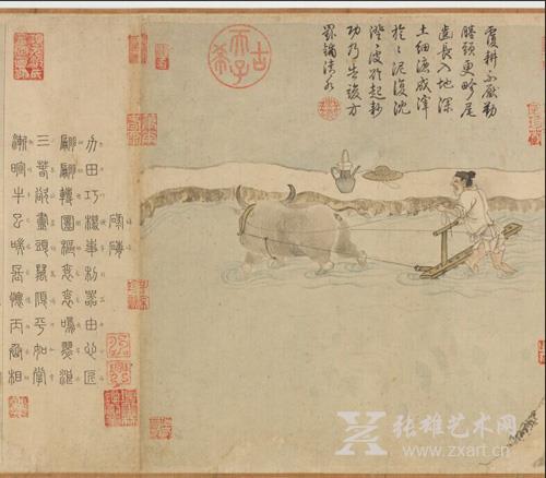 元 程棨 摹楼璹耕作图局部
