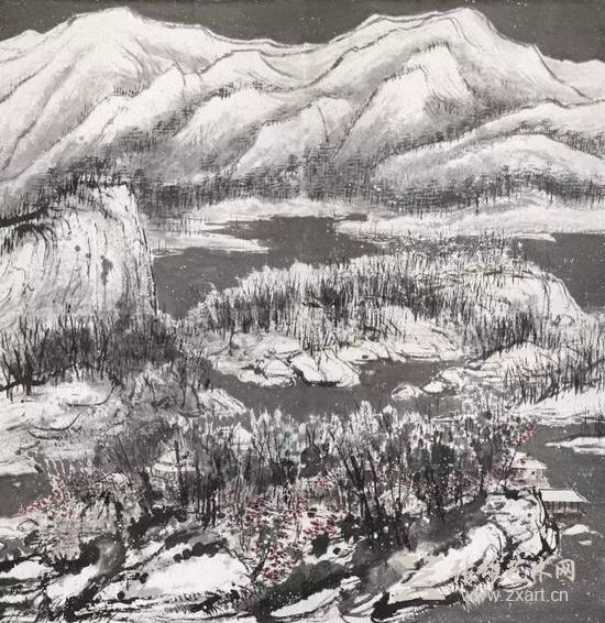崔如琢《飞雪伴春》 设色纸本　镜心　2013年作