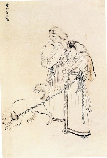 张大千《番女擎厖图》粉本