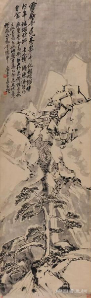 吴昌硕 《雪景》，1915年，设色纸本，131×40cm