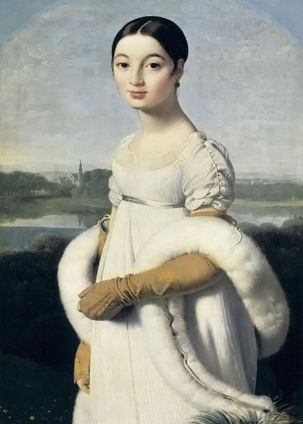 安格尔1806年作品《卡罗琳·里维耶小姐,布面油画,99.5×64.5cm