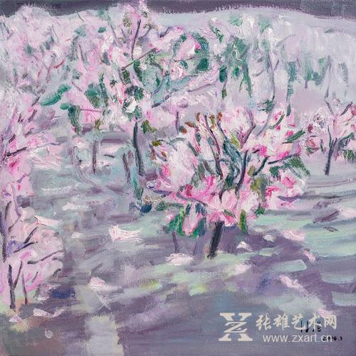 《春雨夜入茶花园》60X60CM-2014年