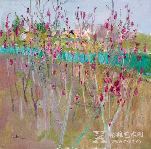 《山重桃花开》80X80CM2015年