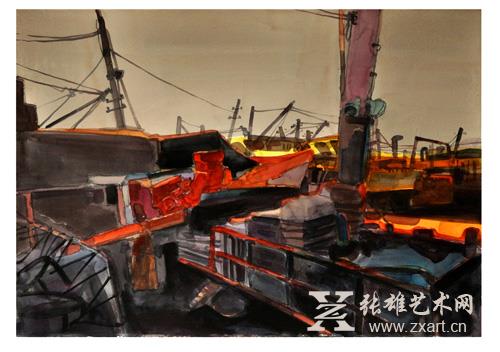 2015《暮色渔港》105x75cm