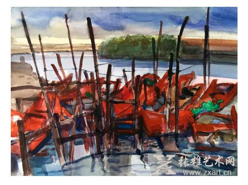 2016《红色渔船》75x55cm
