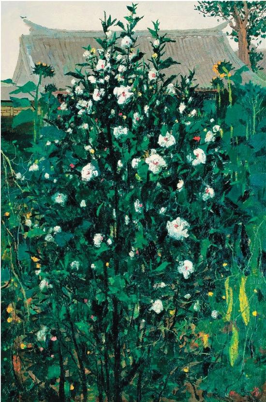   吴冠中《木槿》，布面油画，120x80cm ，1975年