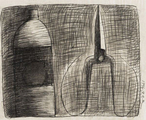 毛旭辉 剪刀和塑料瓶 纸上炭精笔 27x33cm 1996.9