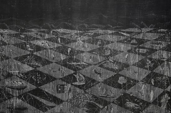   吴建棠 《造景》 120x79cm 黑白木刻 2013