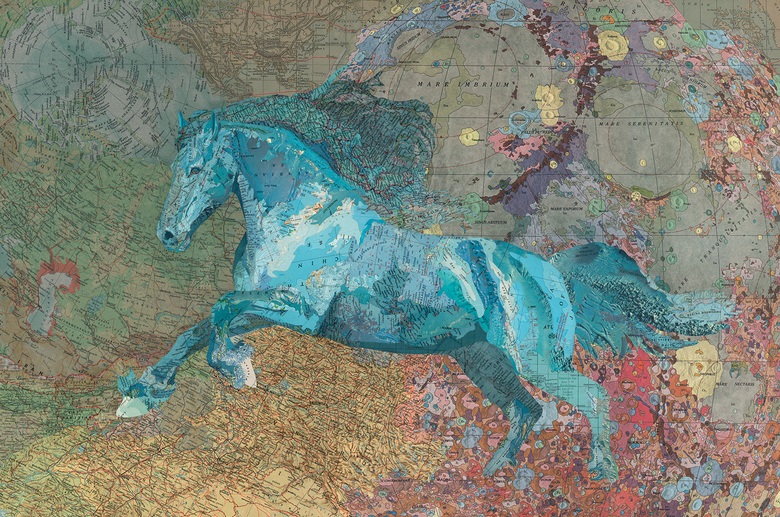 艺术家用老式地图拼贴出的绘画作品