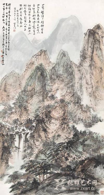 傅抱石（1904-1965） 山瀑清会 立轴 设色纸本