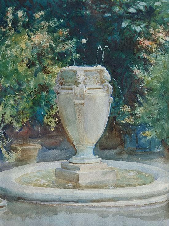约翰·辛格·萨金特，《花瓶喷泉，波卡蒂科》（Vase Fountain， Pocantico ，1917）图片：Courtesy of a private collector。