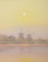 寻迹唐风-药师寺之晨（金堂_西塔_東塔） 31.8×41cm 布面油画