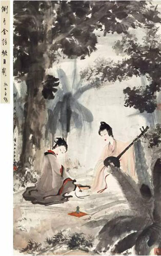 LOT709 傅抱石 侧耳含情披月影 成交价：2990万元