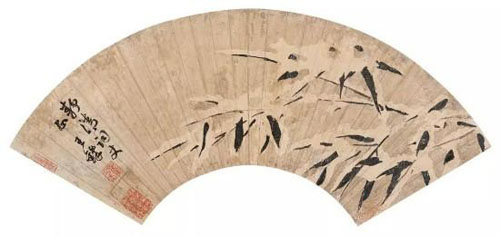 王铎（款）雪竹图 金笺 扇面 17 × 53 cm RMB： 5，000-8，000