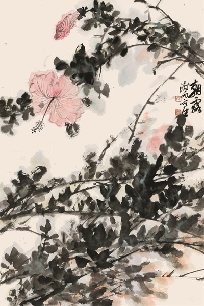 阴澍雨 朝露 纸本设色 69x46厘米 2016 