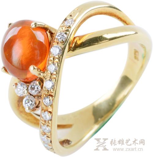 211. 天然火欧泊戒指（戒托采用18k黄金材质）无底价 