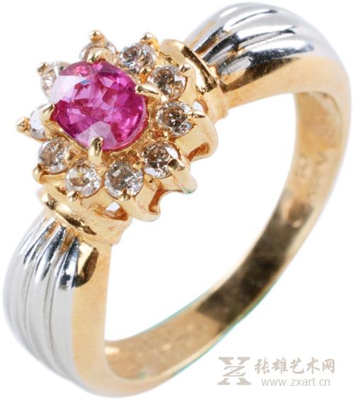216. 天然红宝石戒指（戒托采用18k黄金材质及铂金材质）无底价