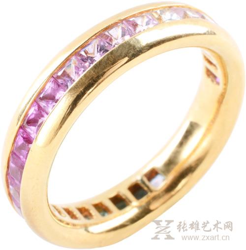 218. 天然红宝石配蓝宝石环形戒指（采用18k黄金材质）无底价 