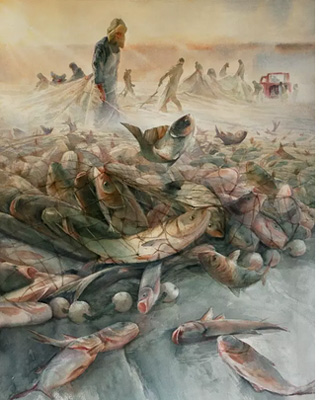《镜泊湖冬捕》73 x 54cm