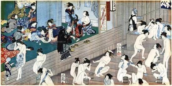   日本旧画中的男女裸体混浴场面