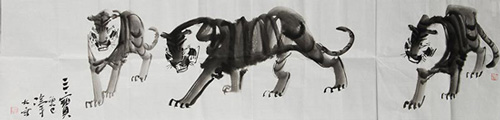 冷军 三宝 153.5x13.5cm 纸本画心