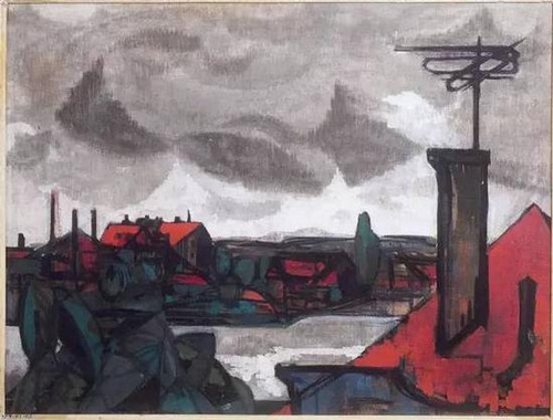 绘于1956年，里希特唯一创作过的有关家乡德累斯顿工作室外的风景，也是他重要的早期创作