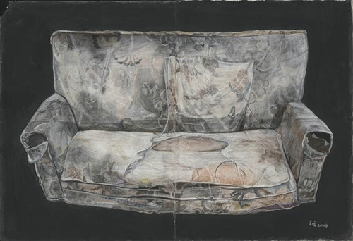 王顷 大沙发 2014 纸本丙烯、木炭 108×156cm