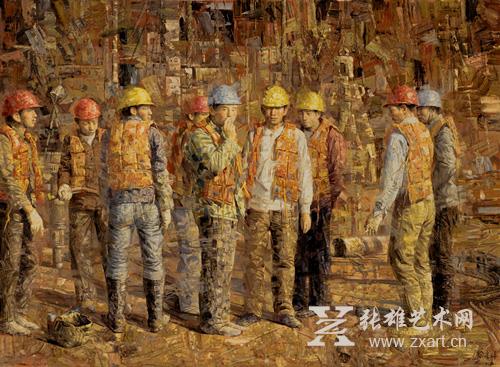 徐光培《大桥建设者》油画
