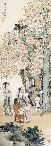   洗桐图（国画）  132×47厘米  1939年  徐燕孙  北京画院藏