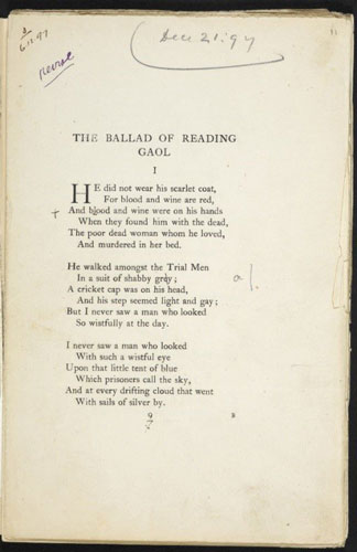 《雷丁监狱之歌》手稿，图片：©The British Library Board，courtesy of Artangel