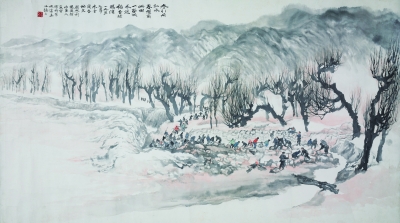 冬引丹江水（国画） 81.1×145.4厘米  1957年  石鲁  中国国家博物馆藏