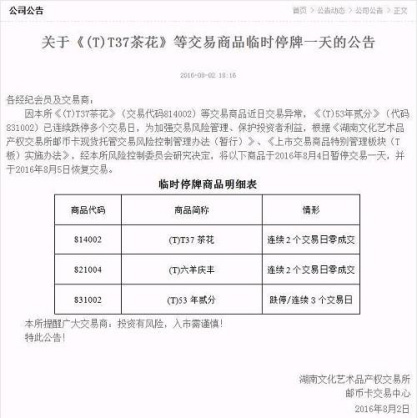 湖南文交所发布公告，针对连续几日零成交的藏品