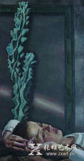 《仙人掌》，布面油彩，100x48cm，1991年