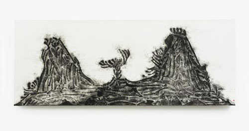 山水3,2015年,手工拓印·画布,200x85x5cm