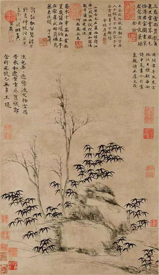   古木竹石图