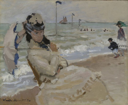 克劳德·莫奈，《卡米尔在特鲁维尔海滩》（Camille on the Beach at Trouville，1870）。图片： Wikimedia Commons