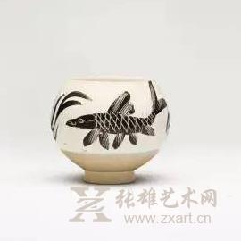 1.北宋/金 磁州窑白地黑花魚藻纹钵