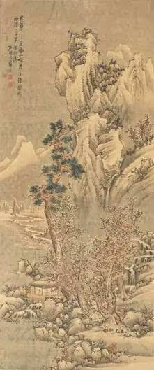 蓝瑛 法范宽雪山话古 设色绢本 立轴