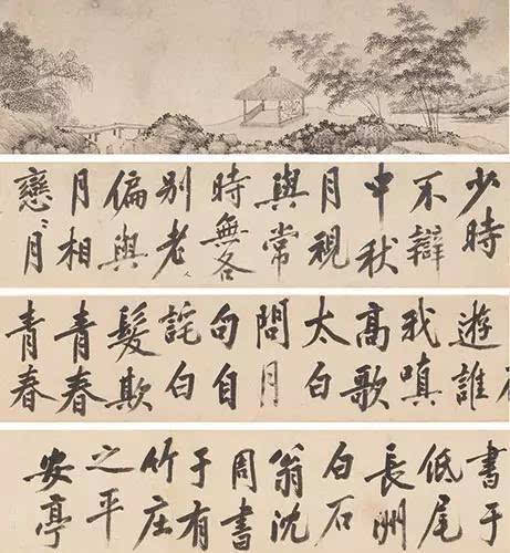 沈周 有竹庄中秋赏月 水墨纸本 手卷 （局部）