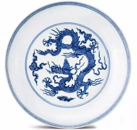 明弘治 青花云龙纹盘