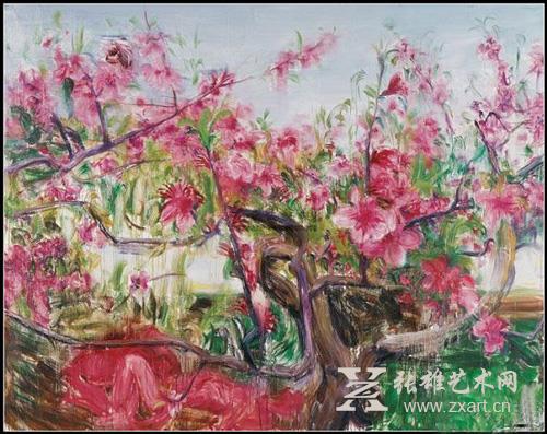 周春芽的“山石”“绿狗”“桃花”