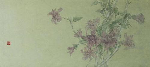 林枫，《一花一世界·花事未了》，纸本设色，30×67cm，2015
