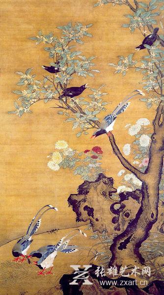 明 吕纪《桂菊山禽图》